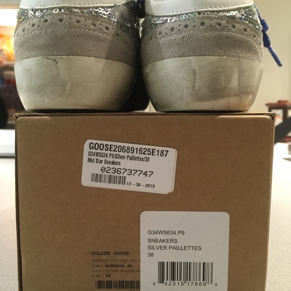 Golden Goose Mid Star Sneaker Silver Paillette NIB - Picture 3 of 8